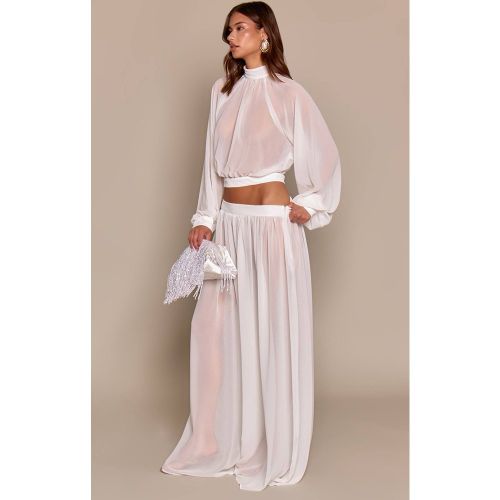 White Jupe Longue Fluide En Mousseline Transparente À Taille Froncée Ensemble Coordonné | Taille 36 - PrettyLittleThing - Modalova