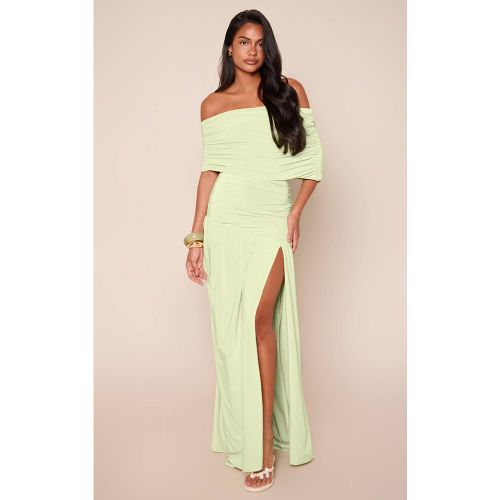Lime Robe Maxi Froncée À Une Épaule Bardot Double Couche En Jersey Slinky | Taille 34 - PrettyLittleThing - Modalova