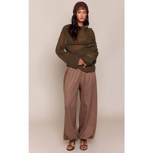 Khaki Haut À Manches Longues En Mousseline Drapée | Taille 42 - PrettyLittleThing - Modalova