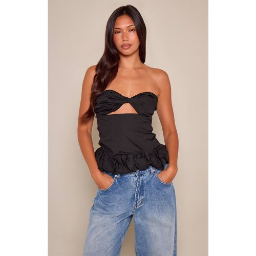 Black Top Bandeau Tissé À Buste Torsadé Et Ourlet Bouffant | Taille 42 - PrettyLittleThing - Modalova