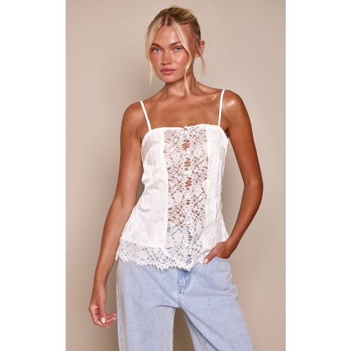 White Caraco À Bretelles En Satin Avec Empiècements De Dentelle | Taille 42 - PrettyLittleThing - Modalova