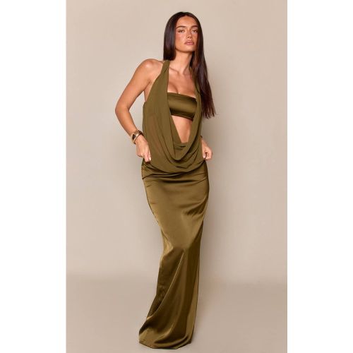 Olive Jupe Longue Satinée Taille Mi-haute Ensemble Coordonné | Taille 32 - PrettyLittleThing - Modalova