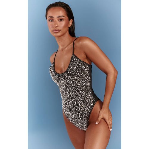 Black Maillot De Bain Échancré À Sequins Ornementés | Taille 36 - PrettyLittleThing - Modalova