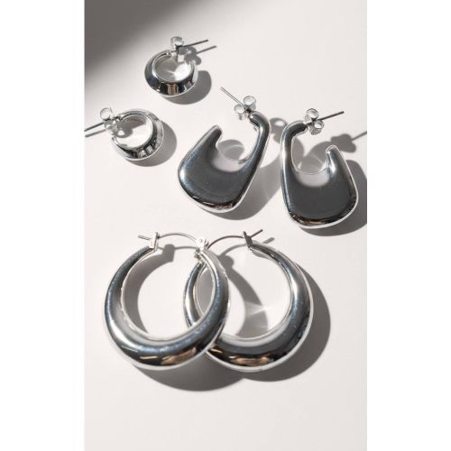 Silver Lot De Créoles Lisses Multi-pack - PrettyLittleThing - Modalova