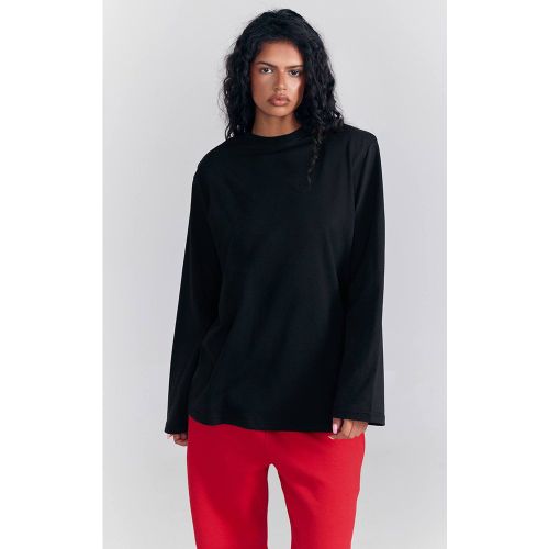 Black T-shirt Oversized En Coton À Manches Longues Avec Épaulettes | Taille 42 - PrettyLittleThing - Modalova