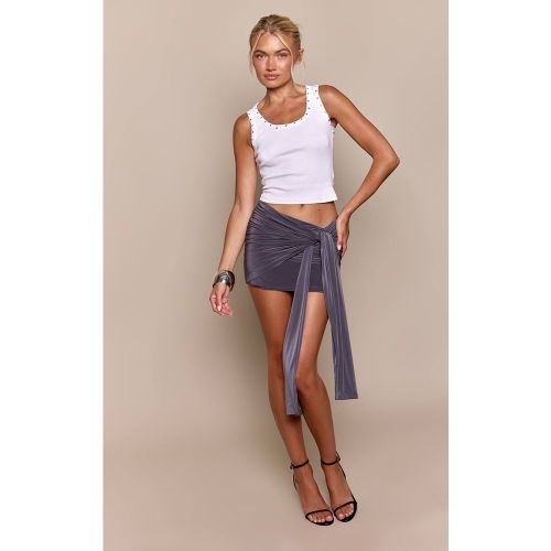 Slate Grey Mini-jupe Drapée À Détail Nœud | Taille 42 - PrettyLittleThing - Modalova