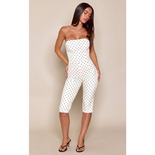 White Combinaison Capri Ajustée À Pois Avec Laçage | Taille 42 - PrettyLittleThing - Modalova