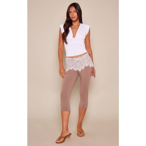 Stone Capri À Taille En Dentelle Contrastée | Taille 42 - PrettyLittleThing - Modalova