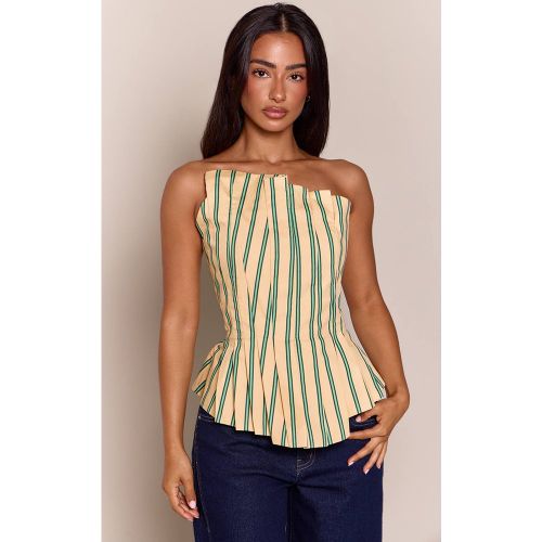 Multi Top Bandeau Asymétrique Plissé À Rayures Crème Petite | Taille 32 - PrettyLittleThing - Modalova