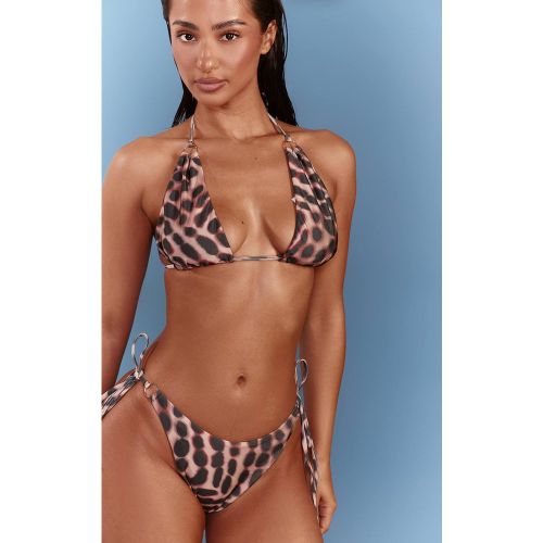Brown Haut De Bikini Triangle À Apex Haut Avec Anneau En O Et Imprimé Flou Mini | Taille 32 - PrettyLittleThing - Modalova