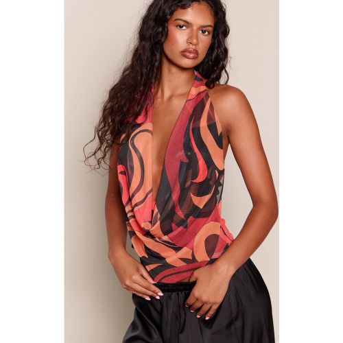 Red Haut Dos Nu À Encolure Licou En Maille Abstraite | Taille 36 - PrettyLittleThing - Modalova