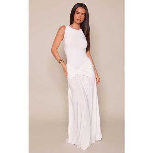 White Robe Longue Moulante À Col Montant Avec Détails Contrastants Et Dos Nu | Taille 42 - PrettyLittleThing - Modalova