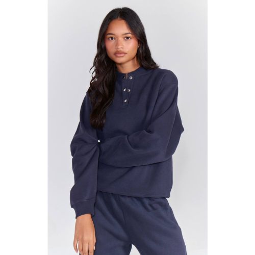 Navy Sweat-shirt À Boutonnière | Taille XS - PrettyLittleThing - Modalova