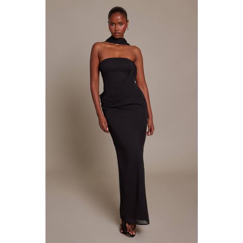 Black Robe Longue Bandeau En Mousseline Avec Écharpe Drapée | Taille 36 - PrettyLittleThing - Modalova