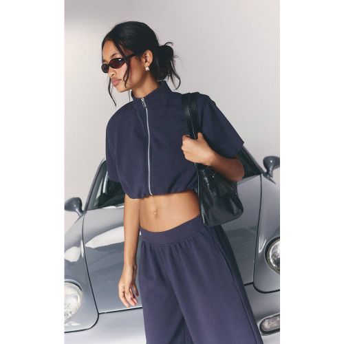Navy Veste En Jersey À Fermeture Éclair Et Manches Bouffantes Ensemble Coordonné | Taille 42 - PrettyLittleThing - Modalova