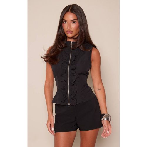 Black Haut Racer Froncé À Fermeture Éclair | Taille 42 - PrettyLittleThing - Modalova