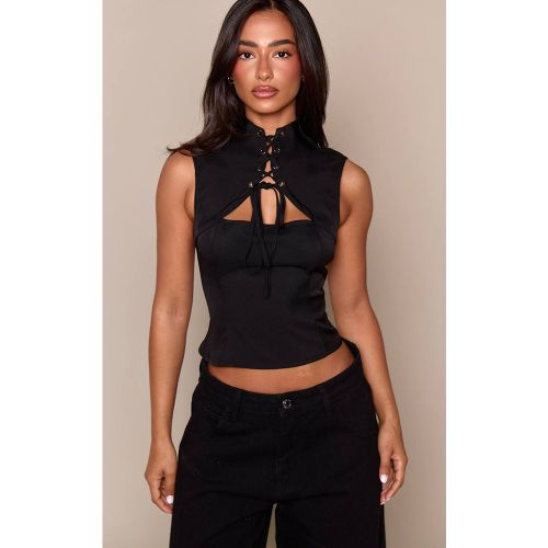 Black Top Corset Petite À Col Montant Avec Laçage | Taille 42 - PrettyLittleThing - Modalova