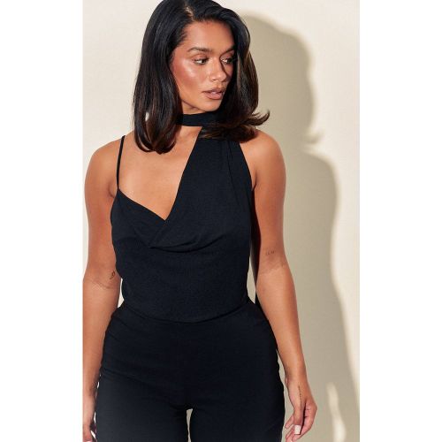 Black Body Moulant À Col Bénitier Avec Détail Foulard Peau D'oignon Et Coupe Échancrée | Taille 34 - PrettyLittleThing - Modalova