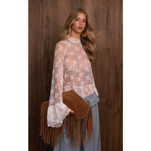 White Chemisier En Dentelle Transparente À Manches À Volants | Taille 40 - PrettyLittleThing - Modalova
