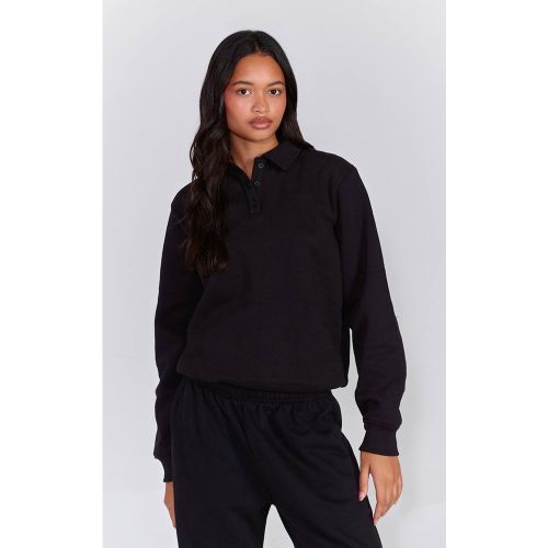 Black Sweat-shirt Polo En Molleton De Coton Avec Boutons | Taille XS - PrettyLittleThing - Modalova