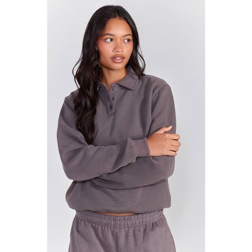 Charcoal Sweat-shirt Polo En Molleton De Coton Avec Boutons | Taille XS - PrettyLittleThing - Modalova