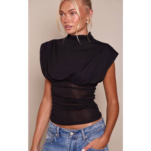 Black Haut En Mesh Dévoré À Détails Froncés | Taille 36 - PrettyLittleThing - Modalova