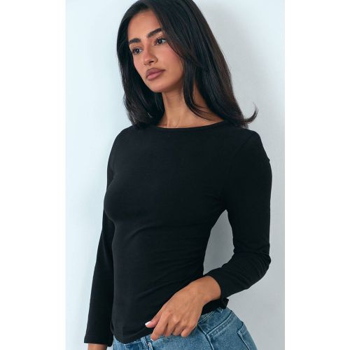 Black Haut Ajusté En Coton Doux À Manches Trois-quarts | Taille 42 - PrettyLittleThing - Modalova