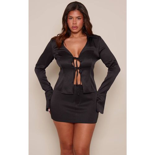 Black Chemise Ajustée À Manches Évasées Et Liens Devant | Taille 42 - PrettyLittleThing - Modalova