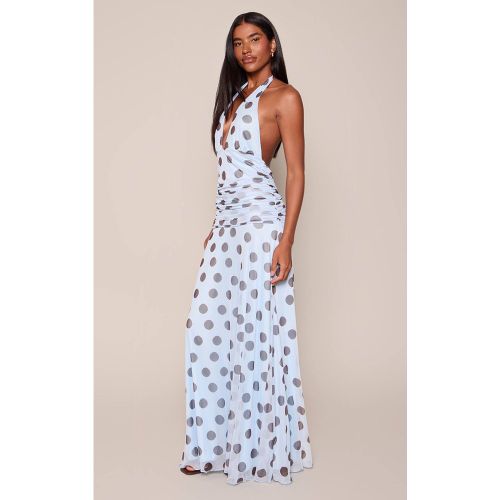 Blue Robe Longue À Pois En Mousseline Avec Encolure Dos-nu | Taille 32 - PrettyLittleThing - Modalova