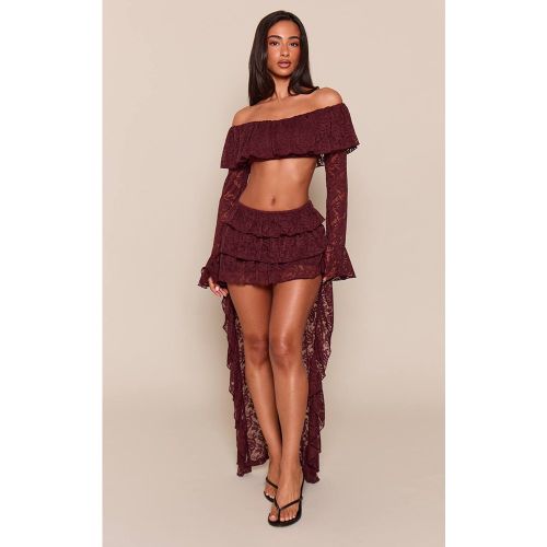 Jupe Longue Asymétrique À Volants En Dentelle Petite | Taille 42 - PrettyLittleThing - Modalova