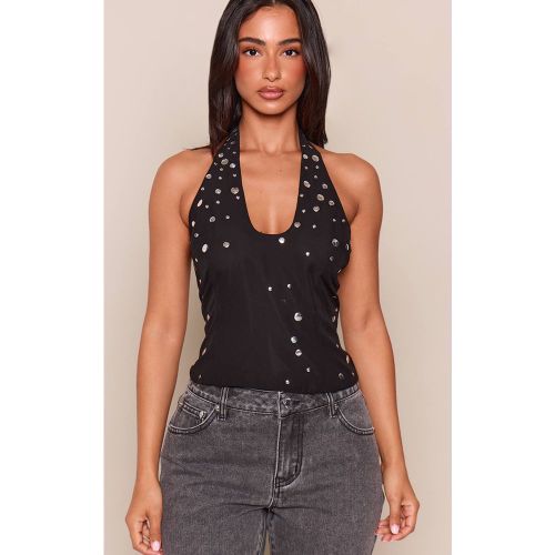 Black Haut Petite Col Licou En Mousseline À Détails Cloutés | Taille 42 - PrettyLittleThing - Modalova