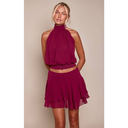 Wine Haut Col Montant Froncé En Mousseline Ensemble Coordonné | Taille 42 - PrettyLittleThing - Modalova
