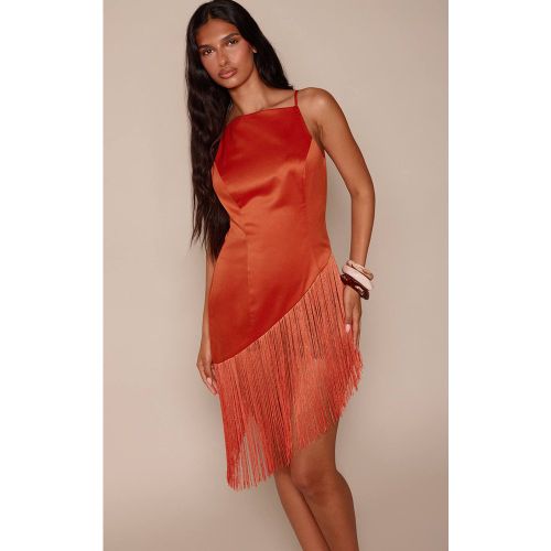 Rust Top Asymétrique En Satin À Ourlet À Pompons | Taille 32 - PrettyLittleThing - Modalova
