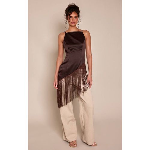 Top Asymétrique En Satin À Ourlet À Pompons | Taille 32 - PrettyLittleThing - Modalova