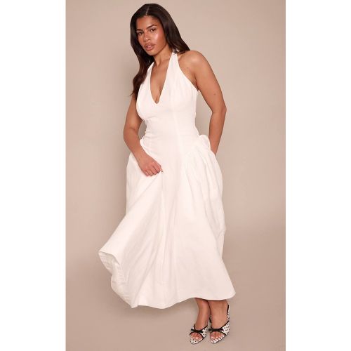 White Robe Mi-longue Ajustée À Encolure Plongeante En V Et Dos Nu | Taille 34 - PrettyLittleThing - Modalova
