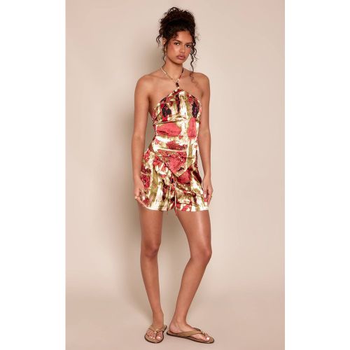 Green Ensemble Coordonné Short En Satin À Imprimé Abstrait | Taille 38 - PrettyLittleThing - Modalova
