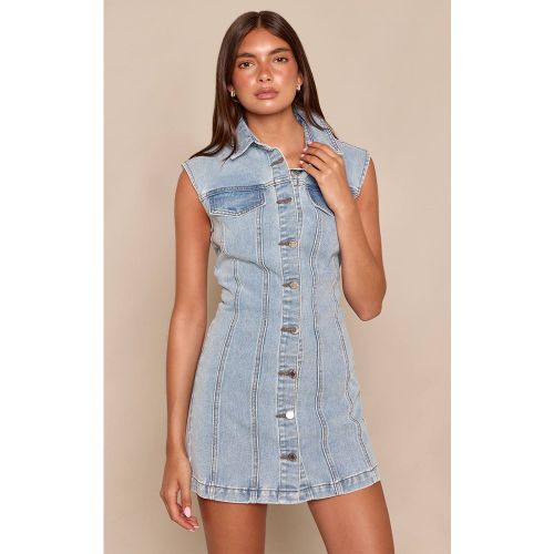 Light Blue Robe Chemise En Denim À Épaules Structurées | Taille 42 - PrettyLittleThing - Modalova