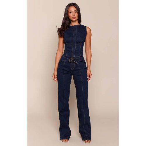 Indigo Jean Droit À Taille Ceinturée | Taille 42 - PrettyLittleThing - Modalova