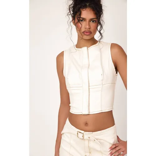 Crop Top En Denim Avec Détail Ceinture | Taille 42 - PrettyLittleThing - Modalova