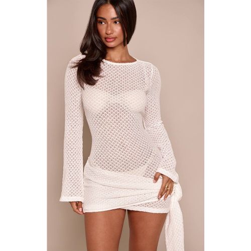 Cream Mini-robe Drapée À Ourlet Asymétrique En Maille Ajourée Petite | Taille XS - PrettyLittleThing - Modalova