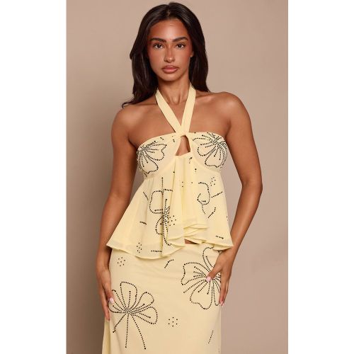 Lemon Haut Fluide Court Petite À Col Licou Orné De Perles Florales - Ensemble Coordonné | Taille 32 - PrettyLittleThing - Modalova