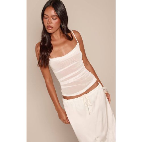 Cream Haut Caraco En Mesh À Col Bénitier | Taille 42 - PrettyLittleThing - Modalova