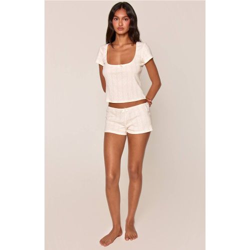 Cream Short De Pyjama Mini Ajusté Pointelle Coloris Beurre | Taille Medium - PrettyLittleThing - Modalova