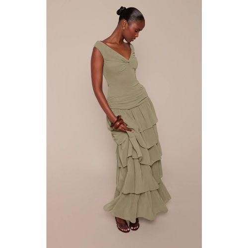 Olive Robe Longue Évasée À Taille Basse Et Encolure Bardot | Taille 42 - PrettyLittleThing - Modalova