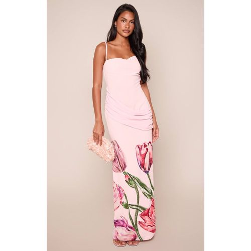 Pink Robe Longue À Imprimé Floral Avec Bustier Et Détail Drapé | Taille 42 - PrettyLittleThing - Modalova
