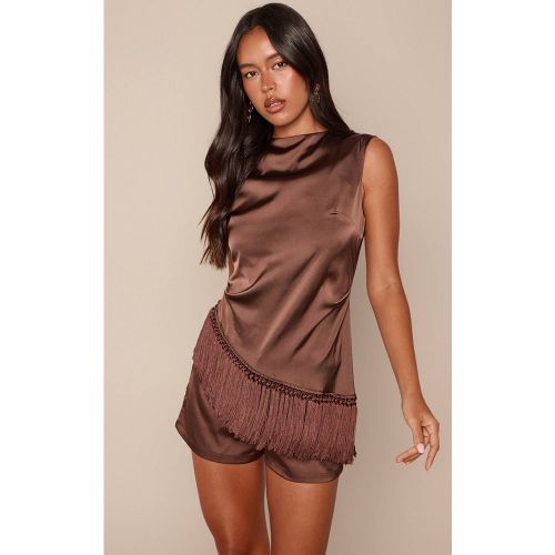Brown Ensemble Haut À Détail Franges En Satin | Taille 42 - PrettyLittleThing - Modalova