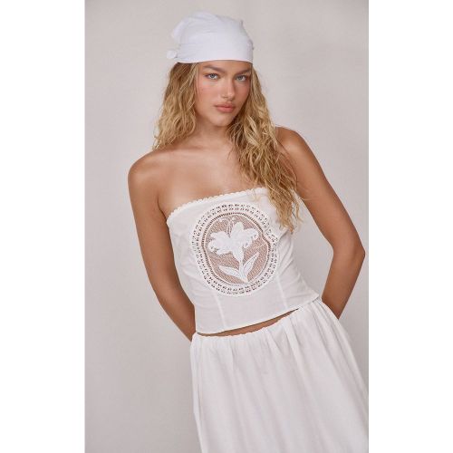 White Haut Bandeau En Coton Avec Appliqué Brodé Ensemble Coordonné | Taille 34 - PrettyLittleThing - Modalova
