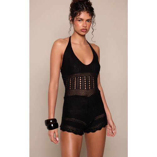Black Combi-short En Crochet À Col Licou | Taille XS - PrettyLittleThing - Modalova