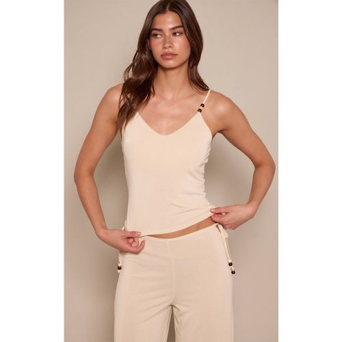 Cream Débardeur En Modal À Bretelles Perlées | Taille 34 - PrettyLittleThing - Modalova