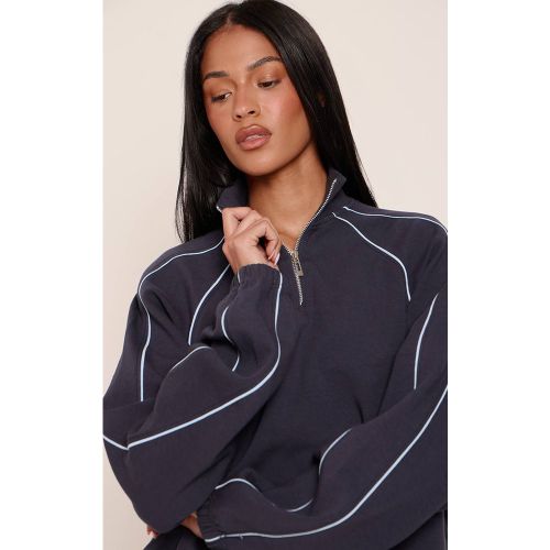 Navy Sweat-shirt Tall À Fermeture Éclair Quart Avec Détail De Passepoil Interlock | Taille XS - PrettyLittleThing - Modalova